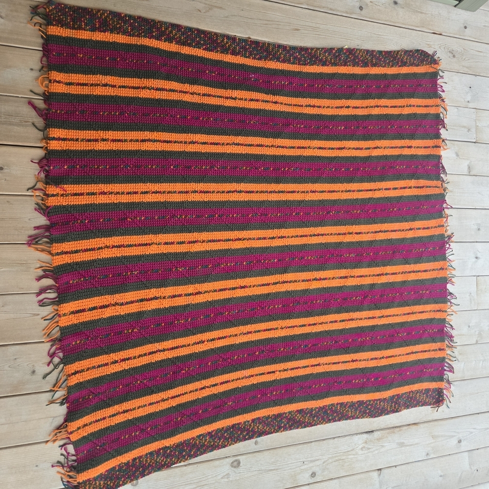 Colorful Handmade Crochet Striped Blanket Pink Orange Fringe